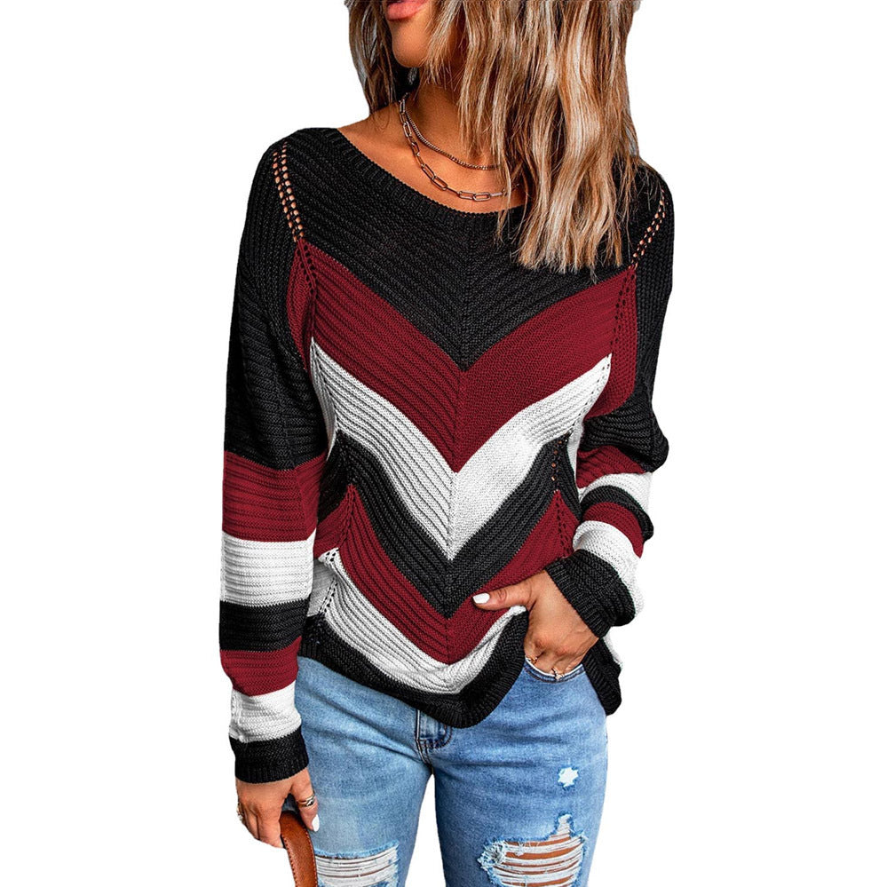 Damen Lässiger Strickpullover mit Chevron-Muster und luftigem Schnitt EB