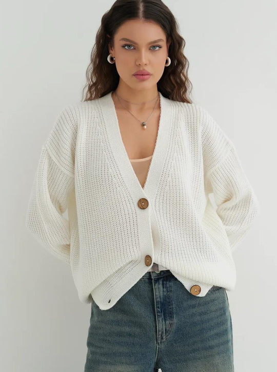 Damen lässige Strickjacke mit praktischen Knopfdetails und OHNE Einschränkung EB