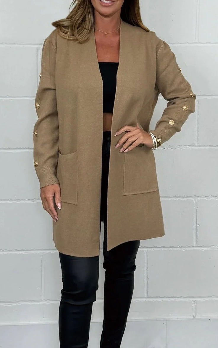 Damen Elegante Strickjacke mit Knopfdetails und Taschen EB