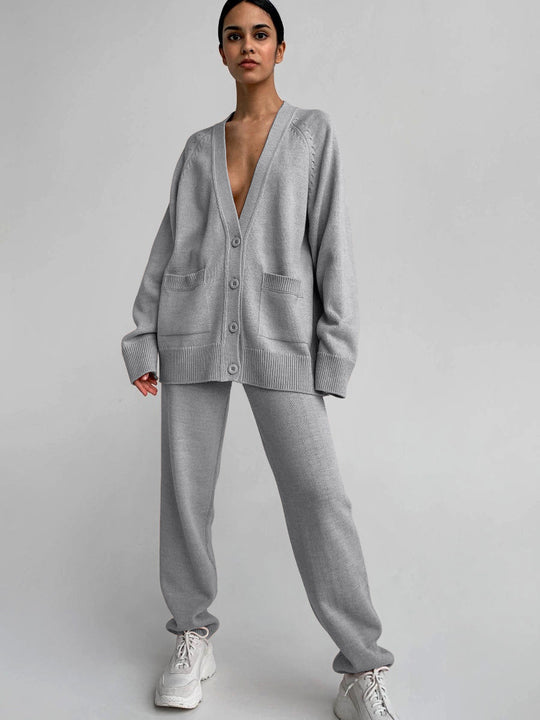 Damen Strickcardigan mit tiefem V-Ausschnitt und großen Taschen EB