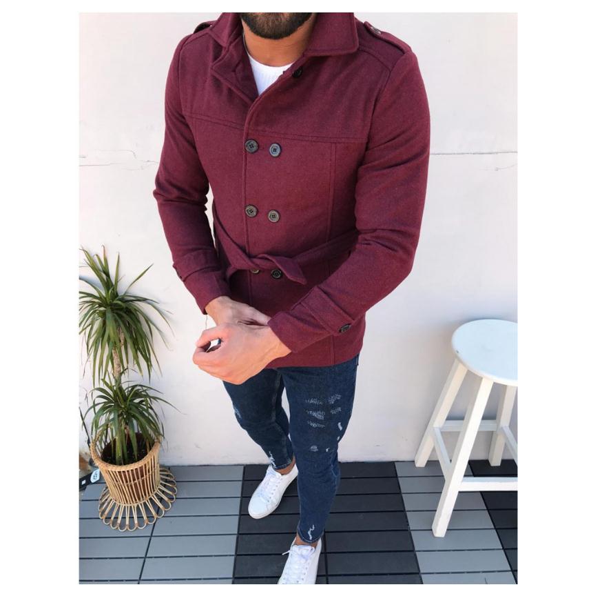 Herren modischer Trenchcoat mit doppelter Knopfreihe und taillierbarem Gürtel EB