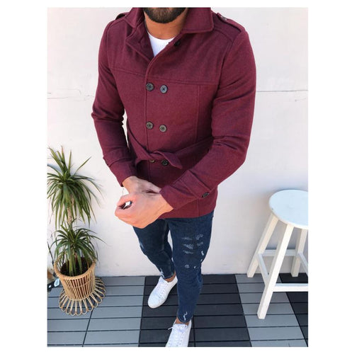 Herren modischer Trenchcoat mit doppelter Knopfleiste und abnehmbarem Gürtel EB