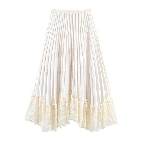 Damen plissierter Maxirock mit Spitzenverzierung EB