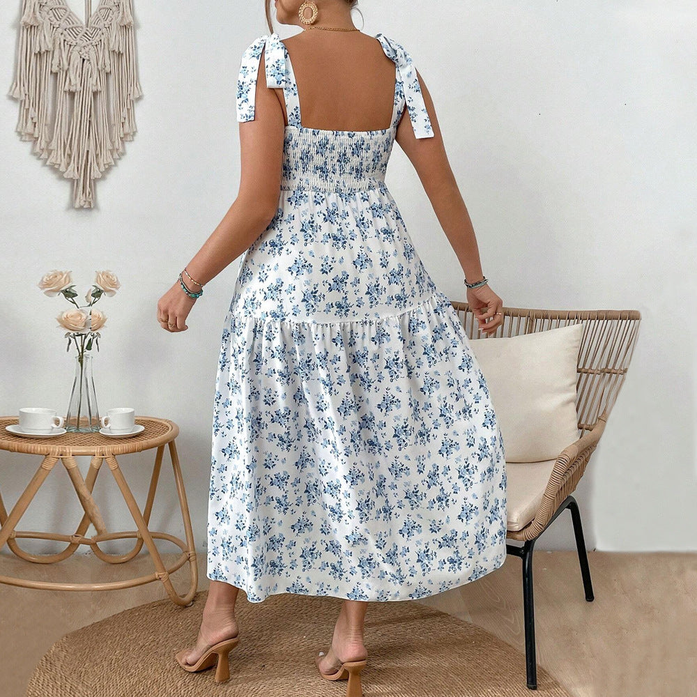 Damen Maxikleid mit floralen Mustern und schmückenden Trägern EB