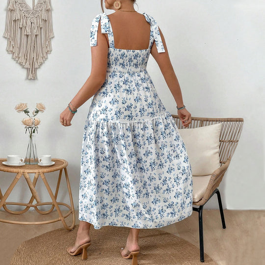 Damen Maxikleid mit floralen Mustern und schmückenden Trägern EB