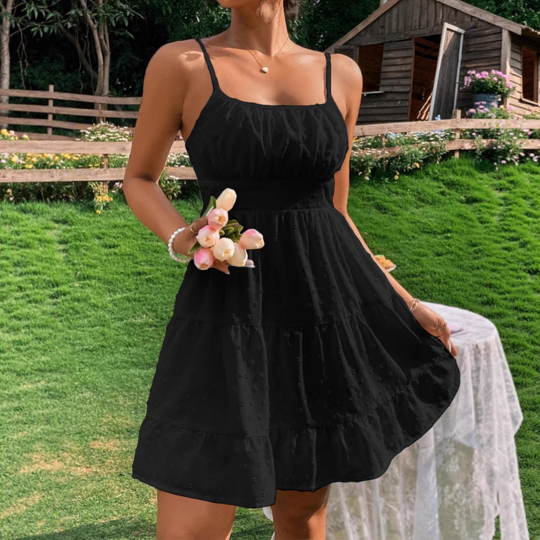 Damen Sommerkleid mit Rüschen und verstellbaren Spaghettiträgern EB