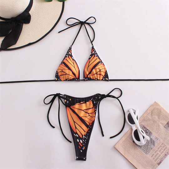 Damen Triangel-Bikini mit Schmetterling-Design und verstellbaren Bändern EB