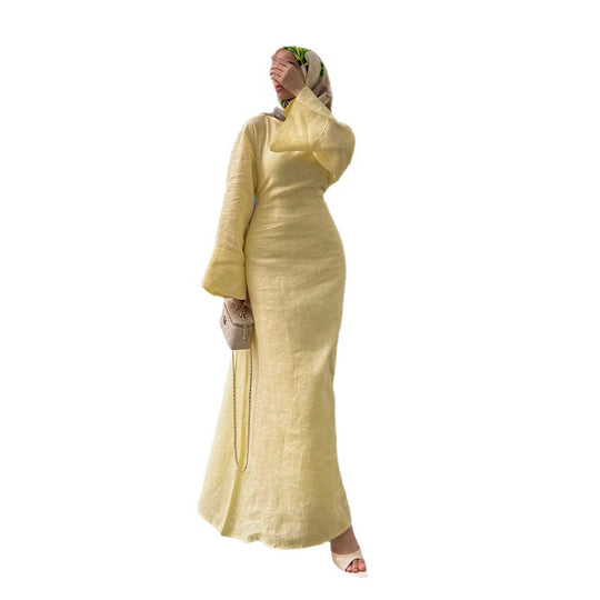 Damen Langes, elegantes Maxikleid aus leichtem Stoff mit Taillengürtel EB