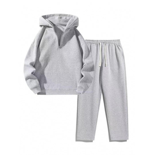 Damen nan Relax-Set mit kurzem Halbzip, übergroßer Kapuze und taillenhoher tapered Jogginghose EB