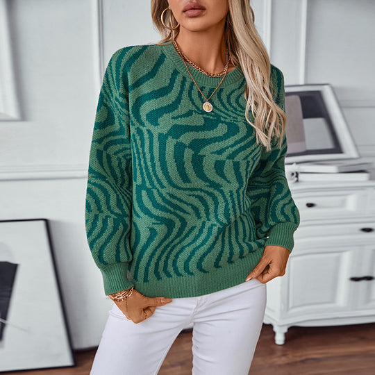 Damen modischer Strickpullover mit einzigartigem Wellenmuster EB