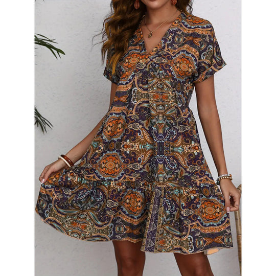Damen Minikleid mit lässigem V-Ausschnitt und voluminösem Rock EB