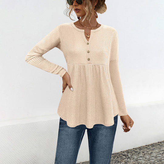 Damen Langarm-Tunika mit Volant und Knopfdetails EB