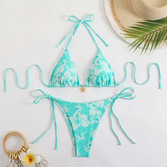 Damen Triangel-Bikini mit zierlichen Blumendetails EB