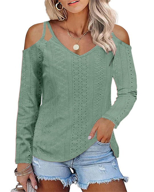 Damen Elegantes Shirt mit angeschnittenen Schultern und V-Ausschnitt EB