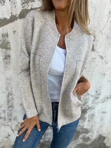 EB | Strickjacke Jacke Wollmischung Lockere Passform Reißverschluss Seitentaschen