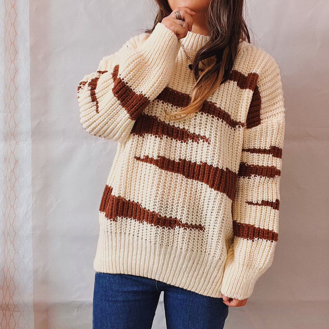 Damen Grobstrickpullover mit luxuriösem Muster und körperbetontem Schnitt EB