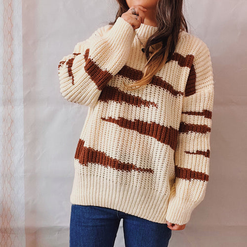 Damen Grobstrickpullover mit luxuriösem Muster und körperbetontem Schnitt EB