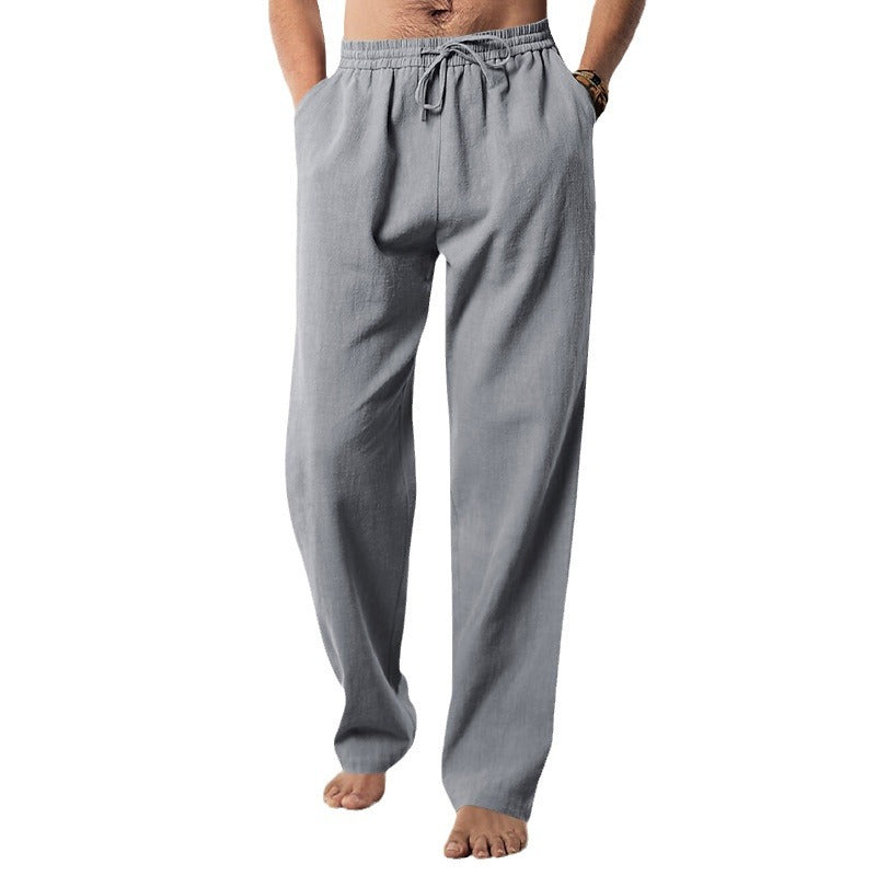 Herren nan lockere Leinen-Hose mit Elastikbund und Seitentaschen EB
