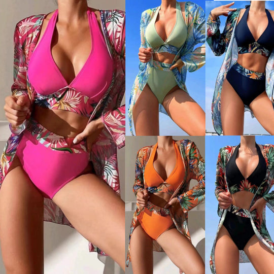 Damen Bikinikombination mit farbenfrohem Überwurf EB