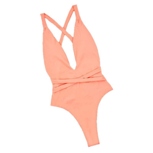 Damen Einteiliger Badeanzug mit tiefem V-Ausschnitt und stilvollem Wickel-Design EB