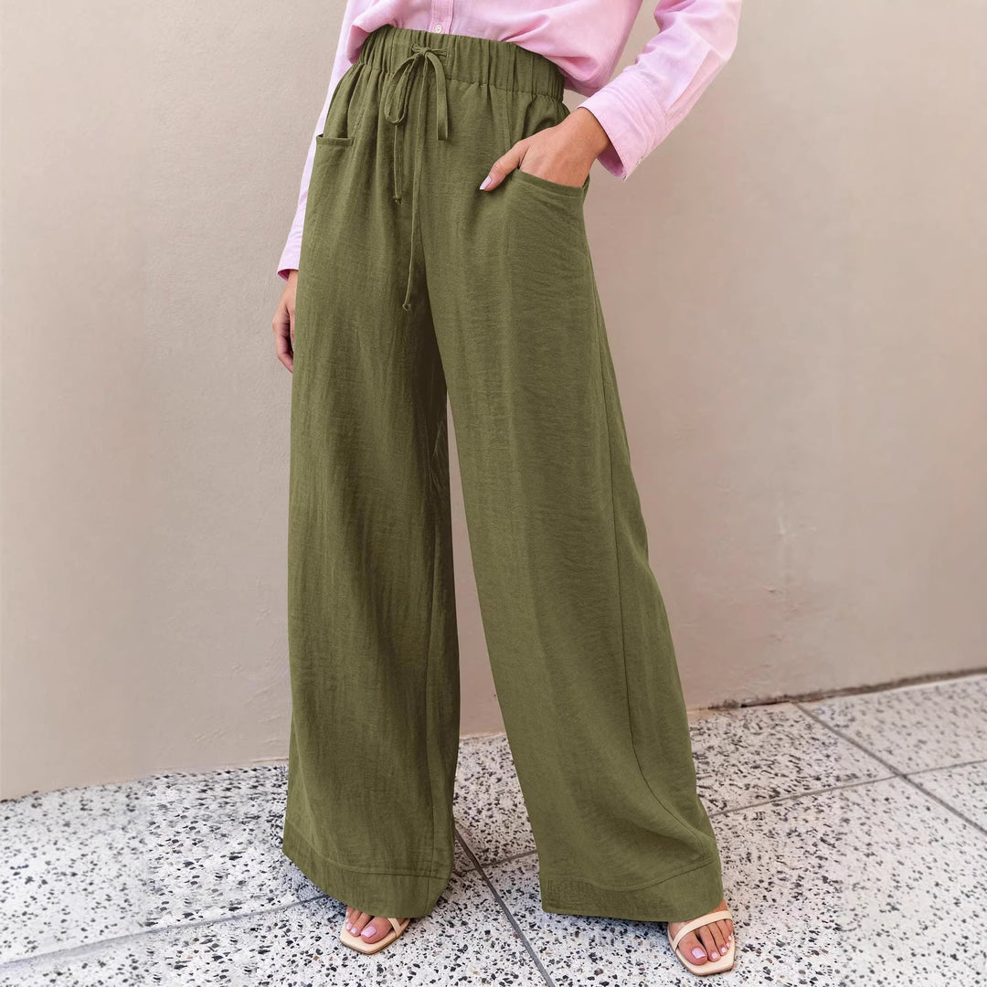 Damen Weit geschnittene Sommerhose mit elastischem Bund und frontalen Taschen EB