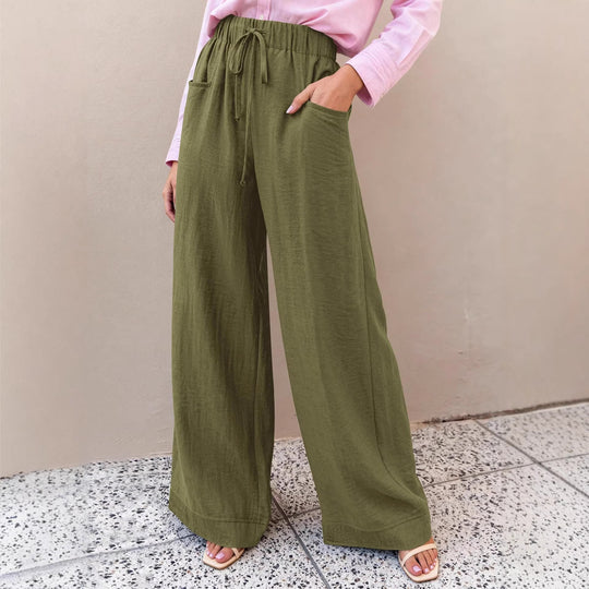 Damen Weit geschnittene Sommerhose mit elastischem Bund und frontalen Taschen EB