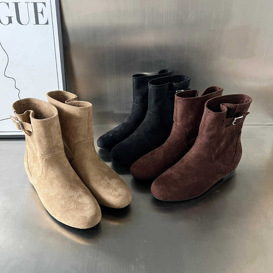 Damen elegante Stiefeletten aus weichem Wildleder mit modischem Schnallenverschluss EB