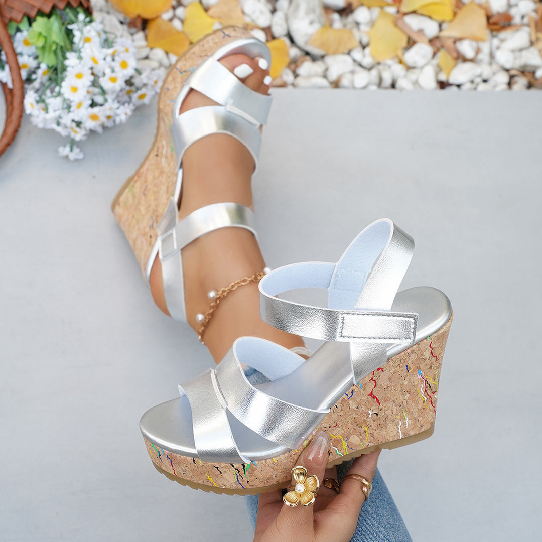 Damen Wedge-Sandalen mit verstellbaren Riemen und rutschfester Korksohle EB