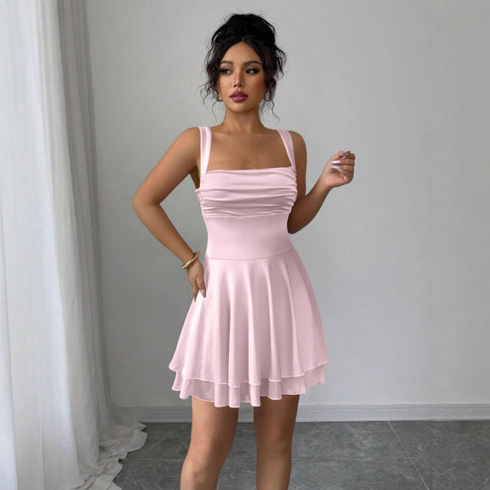 Damen Verspieltes Sommerkleid mit gerafftem Oberteil und schwingendem Rock EB