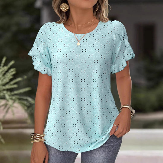 Damen Blusenshirt mit dekorativen Rüschendetails und feinem Lochmuster Heidi-Mode