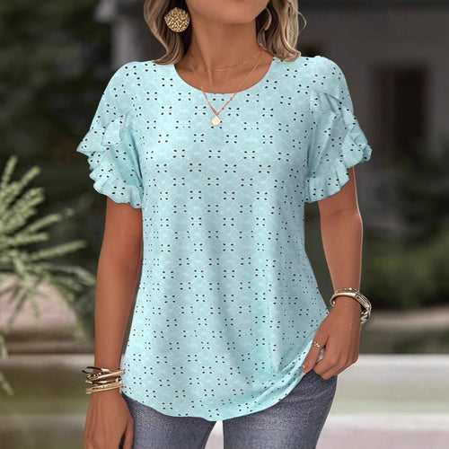Damen Blusenshirt mit dekorativen Rüschendetails und feinem Lochmuster Heidi-Mode