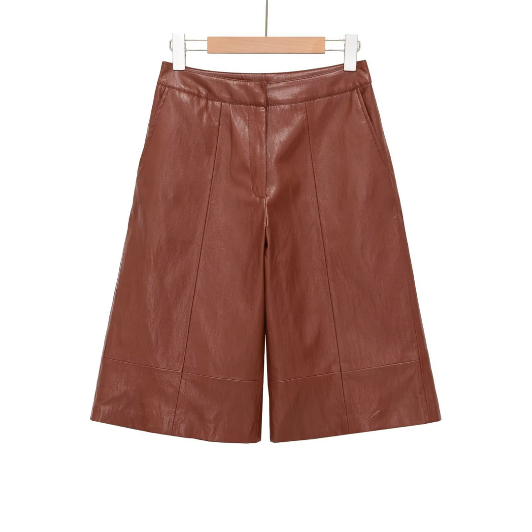 Damen elegante Culotte aus hochwertigem Leder mit weitem Schnitt EB