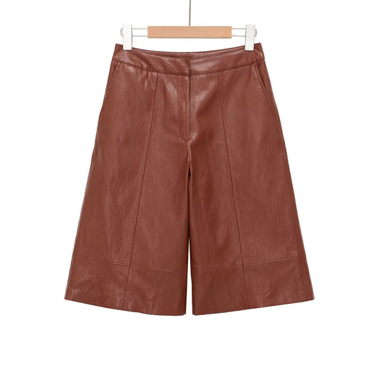 Damen elegante Culotte aus hochwertigem Leder mit weitem Schnitt EB