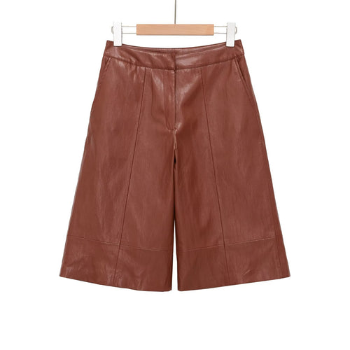 Damen elegante Culotte aus hochwertigem Leder mit weitem Schnitt EB