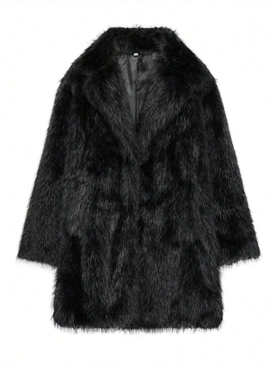 Damen luxuriöse Kunstfelljacke mit weichem Revers und großen Taschen EB