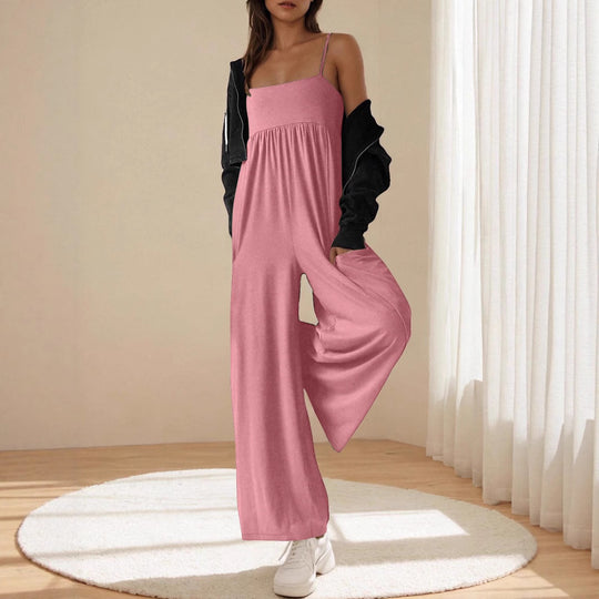 Damen lässiger Jumpsuit mit breitem Bein und verstellbaren Trägern EB