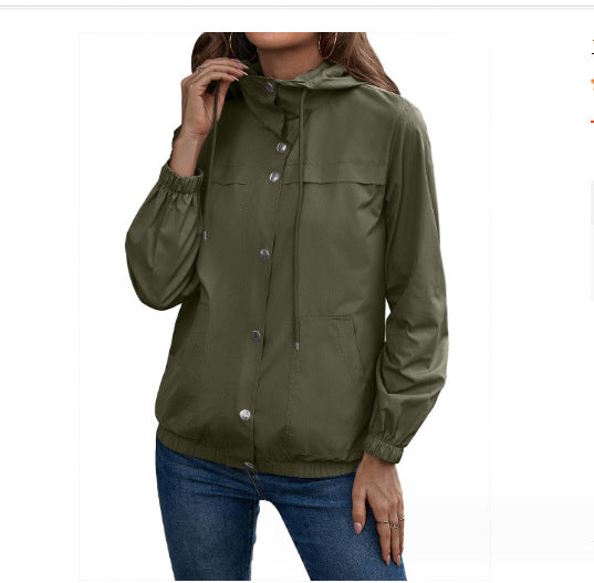 Damen Windbreaker Jacke mit verstellbarem Kapuzenkragen und seitlichen Taschen EB