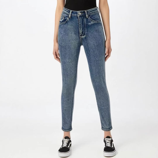 Damen Slim-Fit Jeans mit modernem Used-Effekt und hoher Taille EB