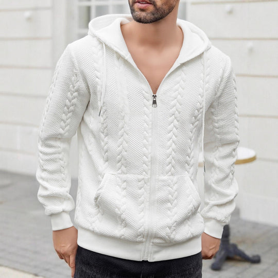 Herren nan strukturierte Kapuzen-Sweatjacke mit Zopfmuster, durchgehendem Reißverschluss und Kängurutasche EB