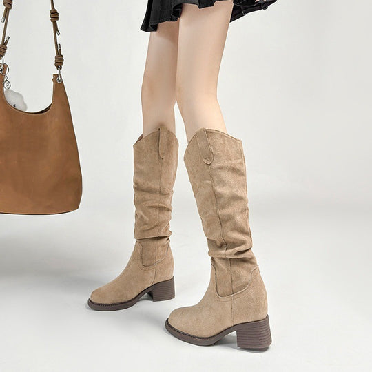 Damen Trendige Overknee Stiefel mit elegantem Blockabsatz EB