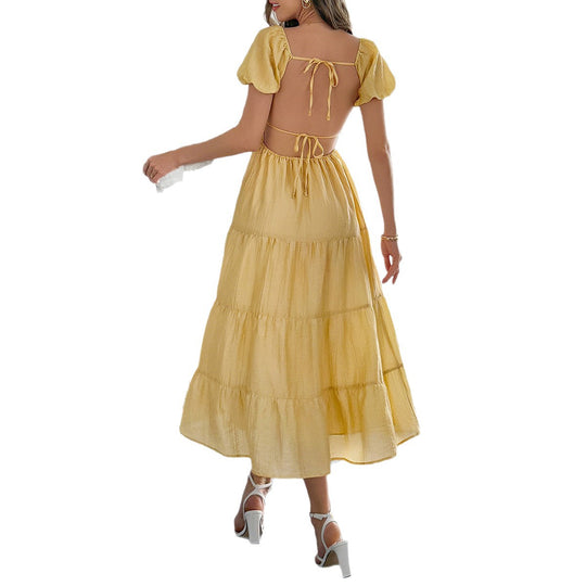 Damen Boho Maxikleid mit Puffärmeln undlagenanpassbarem Schnitt EB