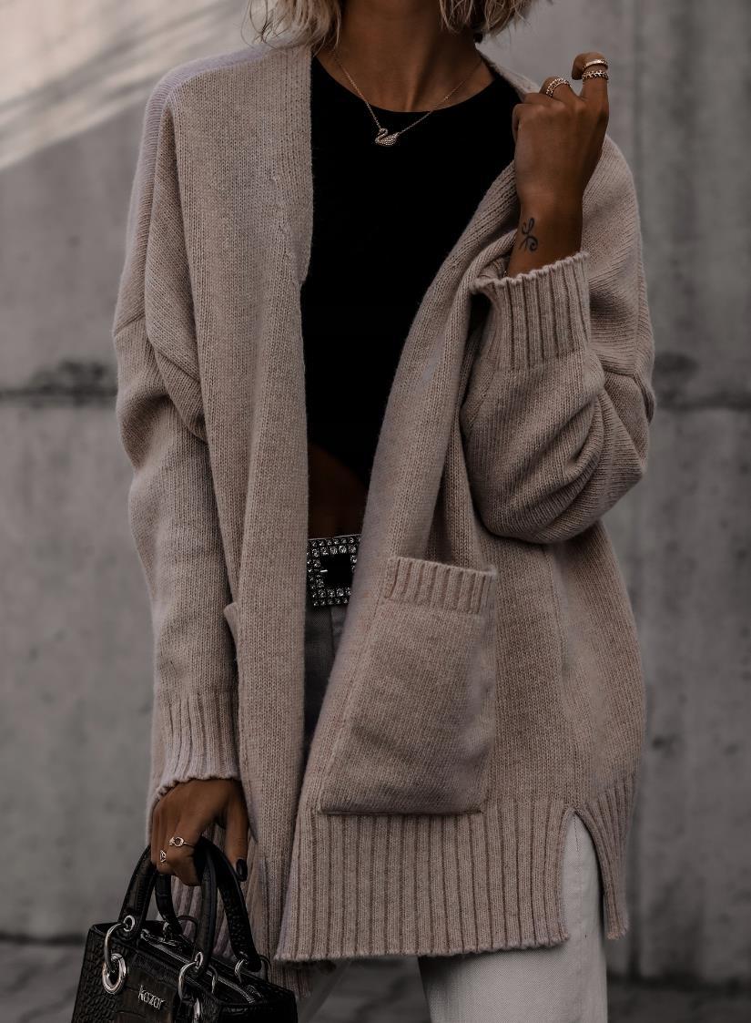 Damen gemütlicher Strickcardigan mit lässiger Silhouette und praktischen Taschen EB