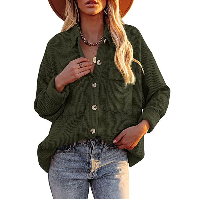 Damen Lässige Strickjacke mit Knopfleiste und Taschen EB