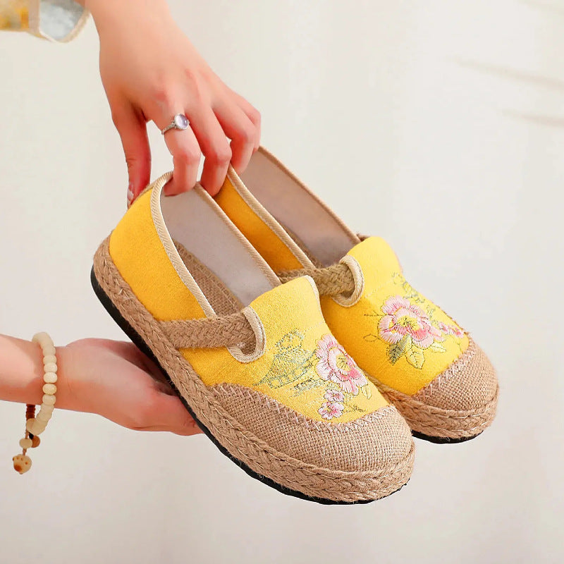 Damen klassische Espadrilles mit handgestickten Blumenmotiven EB