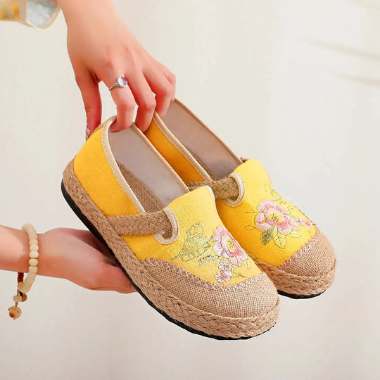 Damen klassische Espadrilles mit handgestickten Blumenmotiven EB