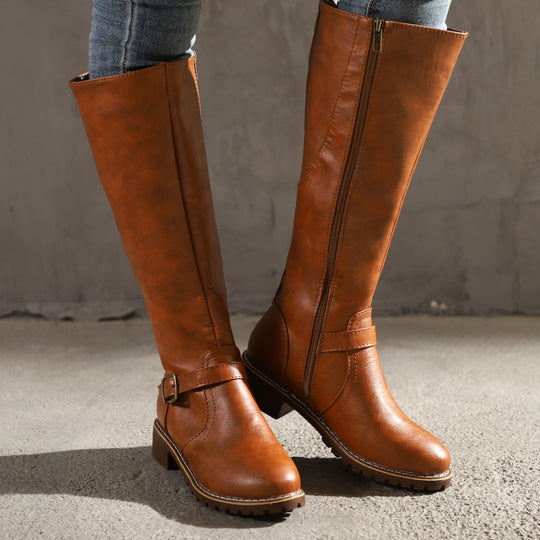 Damen Modische Stiefel mit eleganter Schnalle und robustem Profil EB