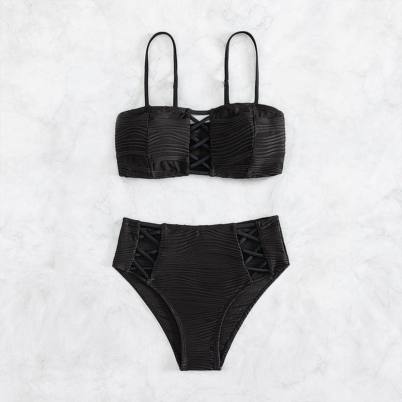 Damen Hochgeschnittener Wickelbikini mit Raffung EB