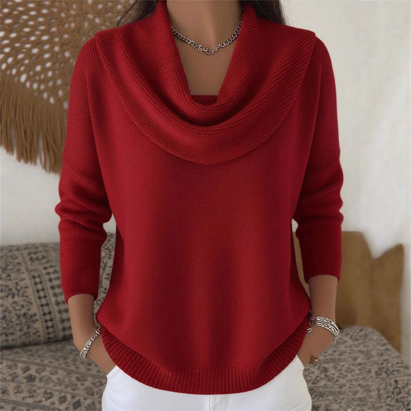 Damen nan schimmernder Strickpullover mit Wasserfallkragen, feiner Glitzerstruktur und schmalem Saum EB