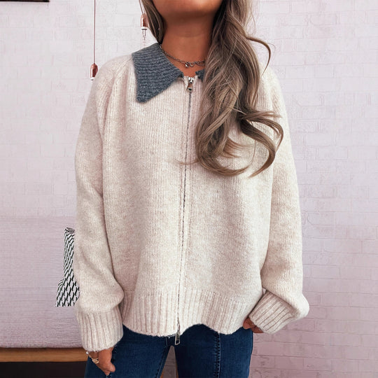 Damen Strickjacke mit modischen Kontrasten und Reißverschluss EB