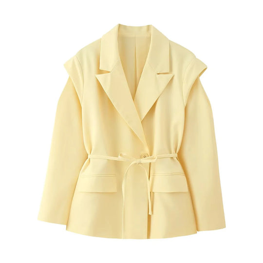 Damen Blazerjacke mit breiten Schultern und taillierbarem Gürtel EB